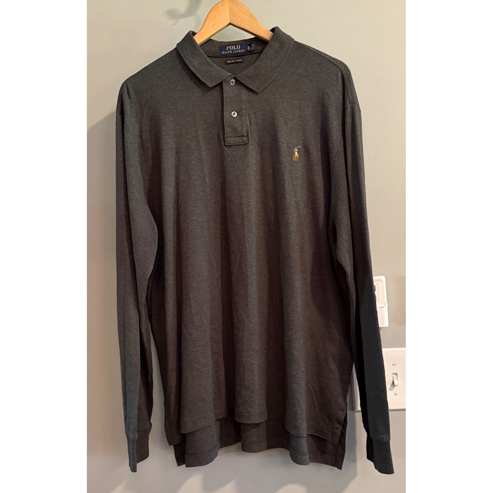 Polo Ralph Lauren Long Sleeve Polo XL Charcoal Grey Pima Soft Touch Cotton Shirt